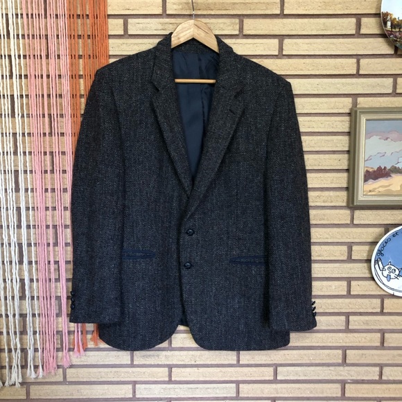 80's Men's Blue Plaid Wool Blazer - Size Med - Chest 42 - Unisex Wool Blazer - Picture 1 of 12